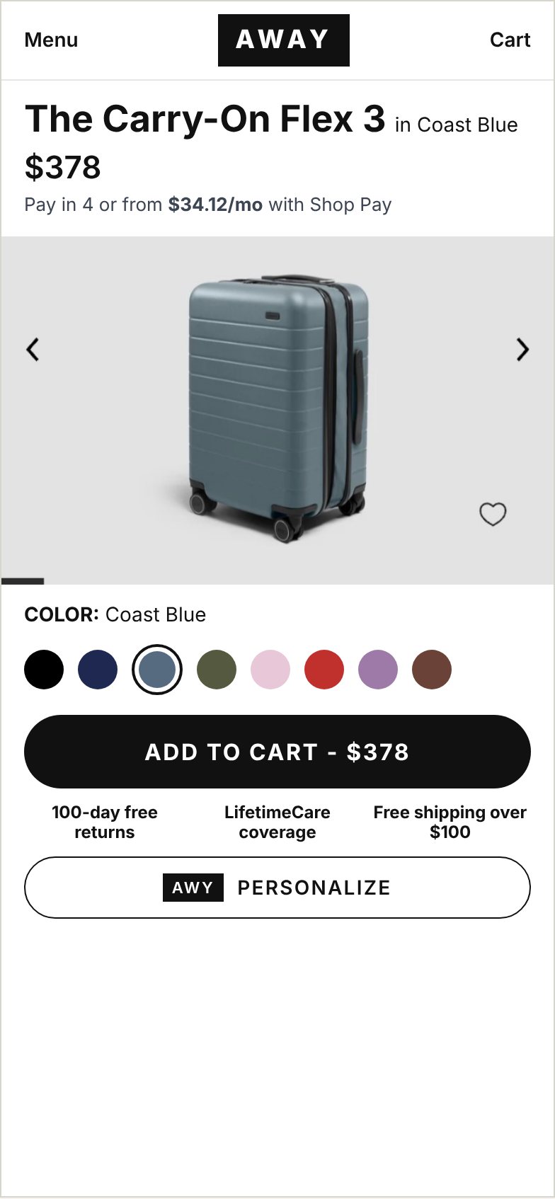 Away carry-on flex 3 product page, concept redesign