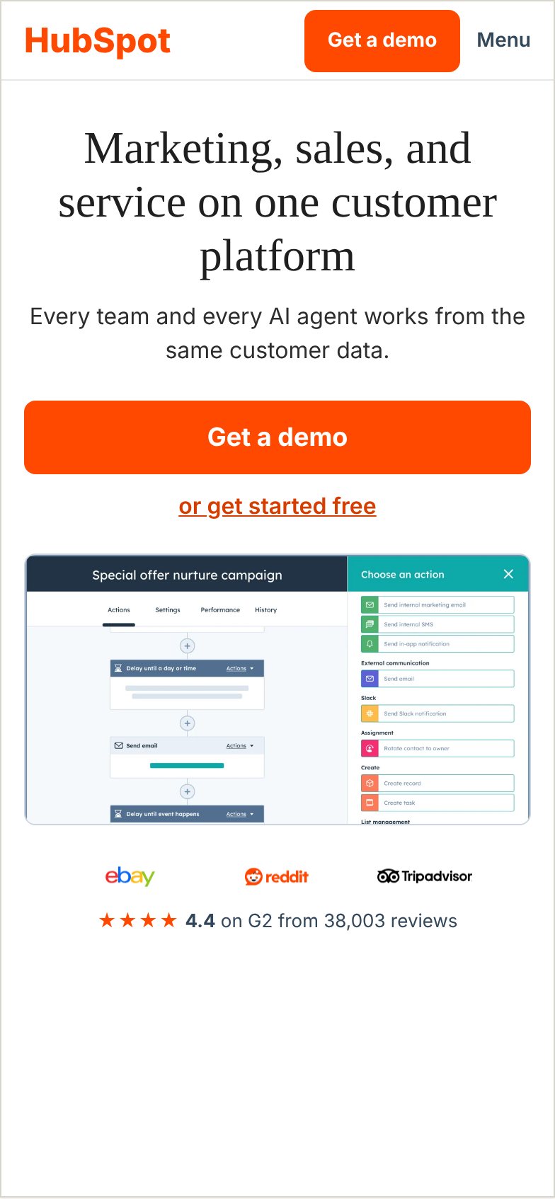 HubSpot homepage mobile hero, concept redesign